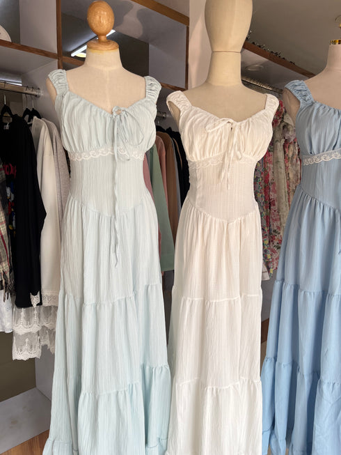 Spring Ruched Tie Neckline Sleeveless Long Sundresses